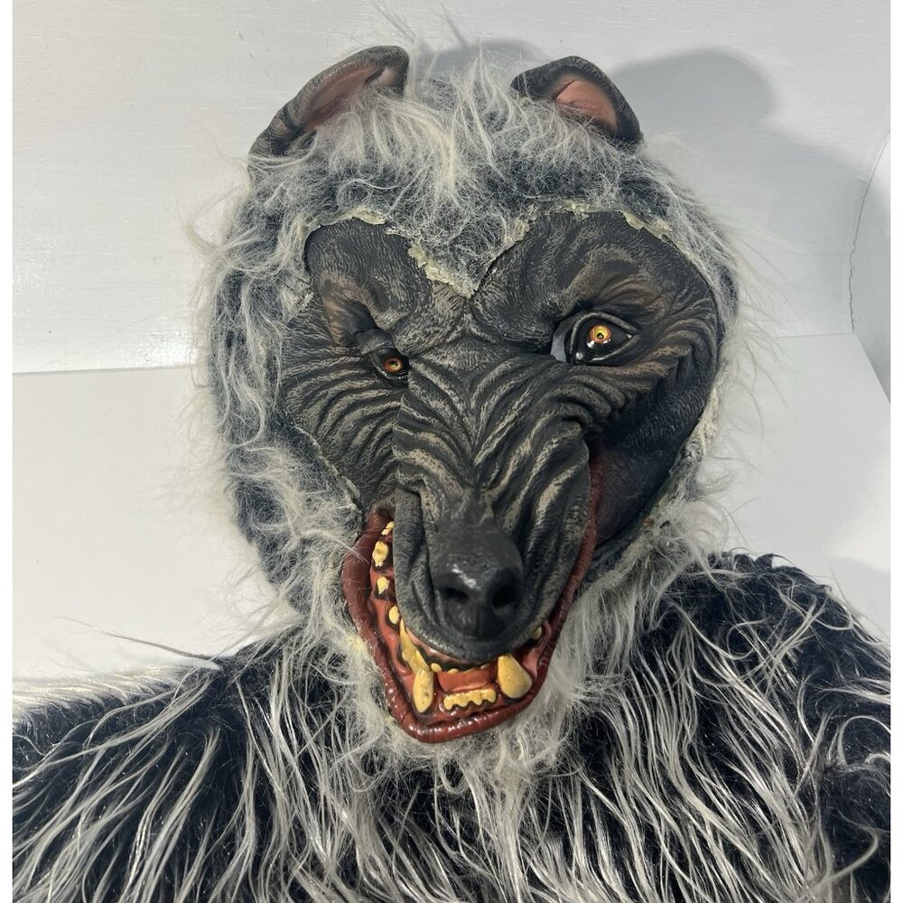 Vintage Werewolf Costume Full Body Hairy Suit & Latex Mask Horror Halloween